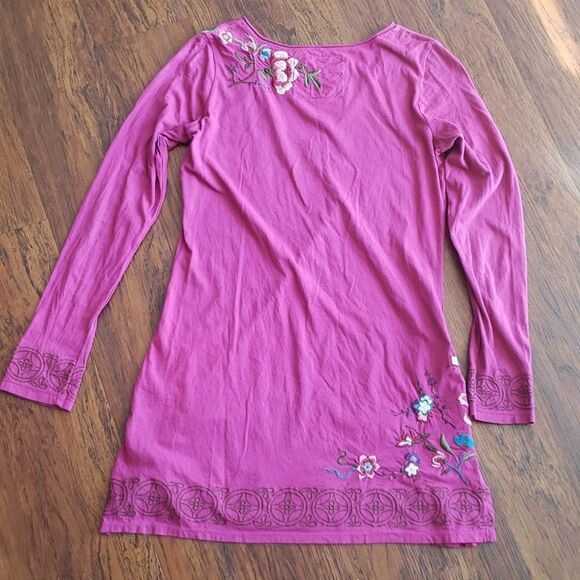 Flawed Johnny Was Magenta Floral Embroidered Long Sleeve Tunic Top Size Small - Picture 8 of 8